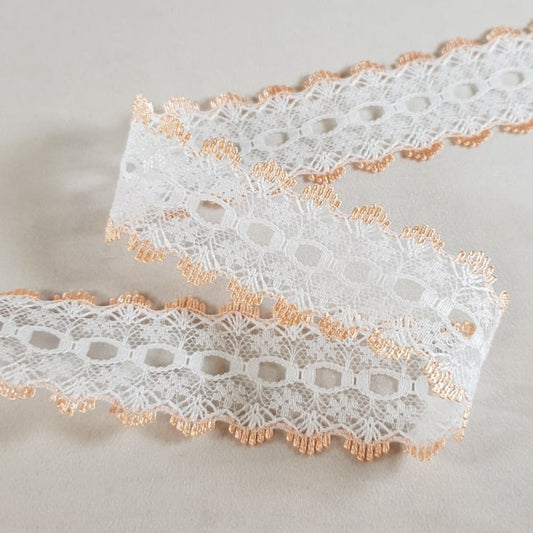 Knitting In Eyelet Lace 30mm White/Peach 25 metre card