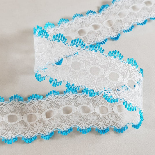 Knitting In Eyelet Lace 30mm White/Turquoise 25 metre card
