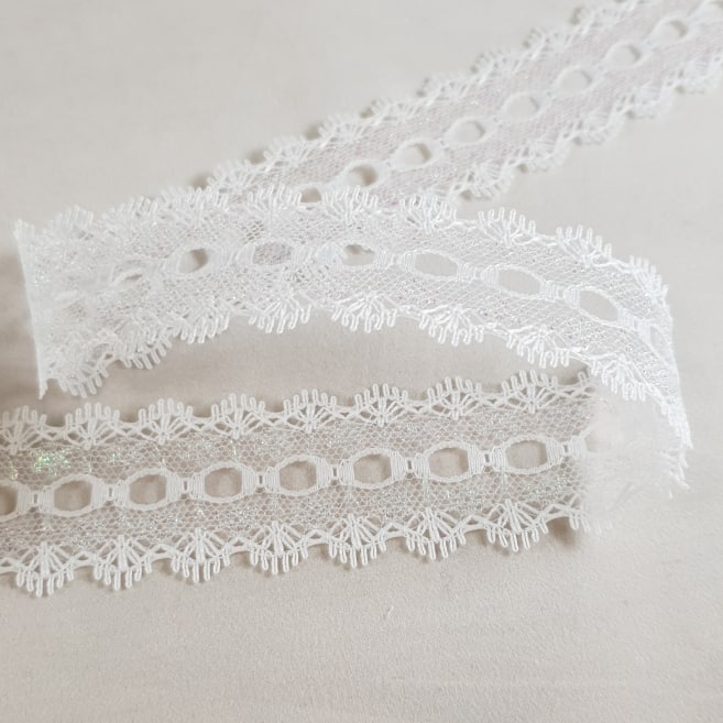 Knitting In Eyelet Lace 30mm White/Iris 5 metre card