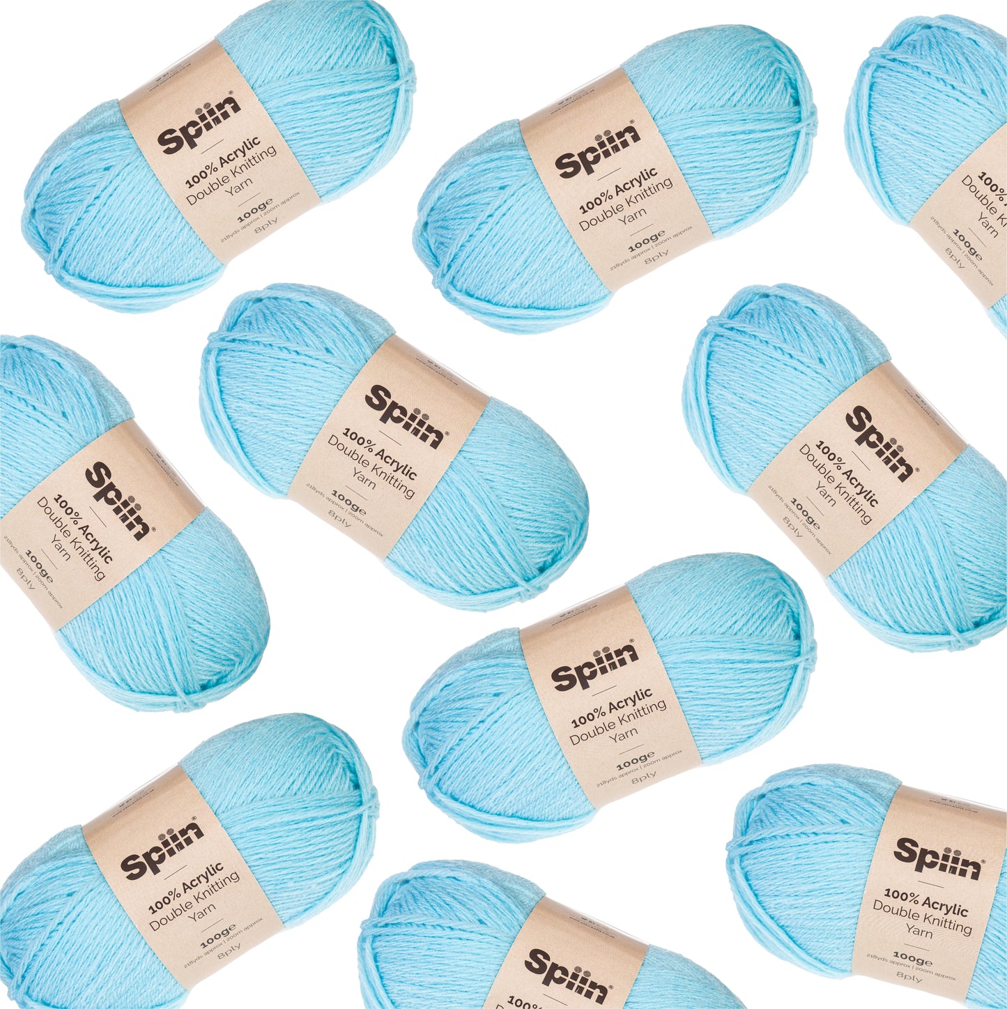 Spiin High Quality Double Knit Yarn - 10x100g Balls Light Blue