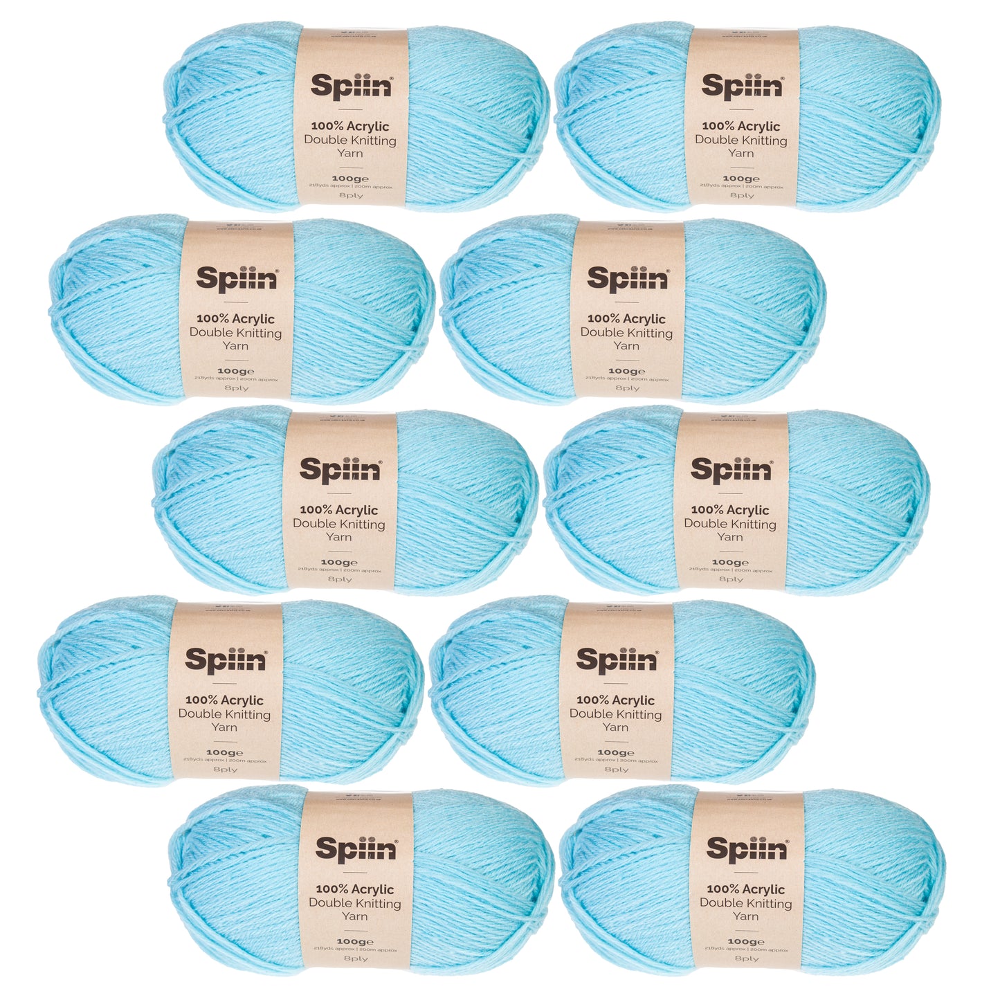 Spiin High Quality Double Knit Yarn - 10x100g Balls Light Blue