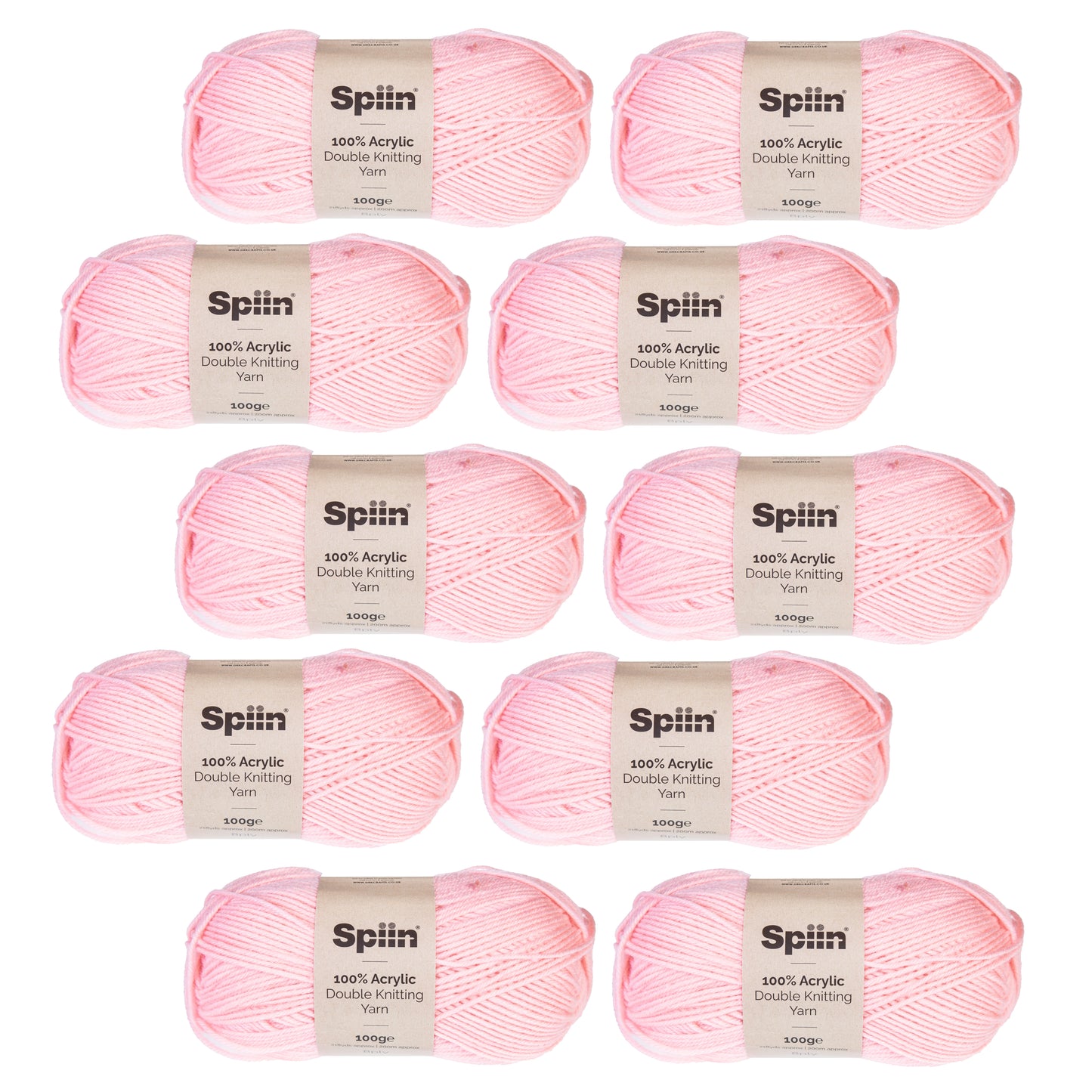 Spiin High Quality Double Knit Yarn - 10x100g Balls Light Pink
