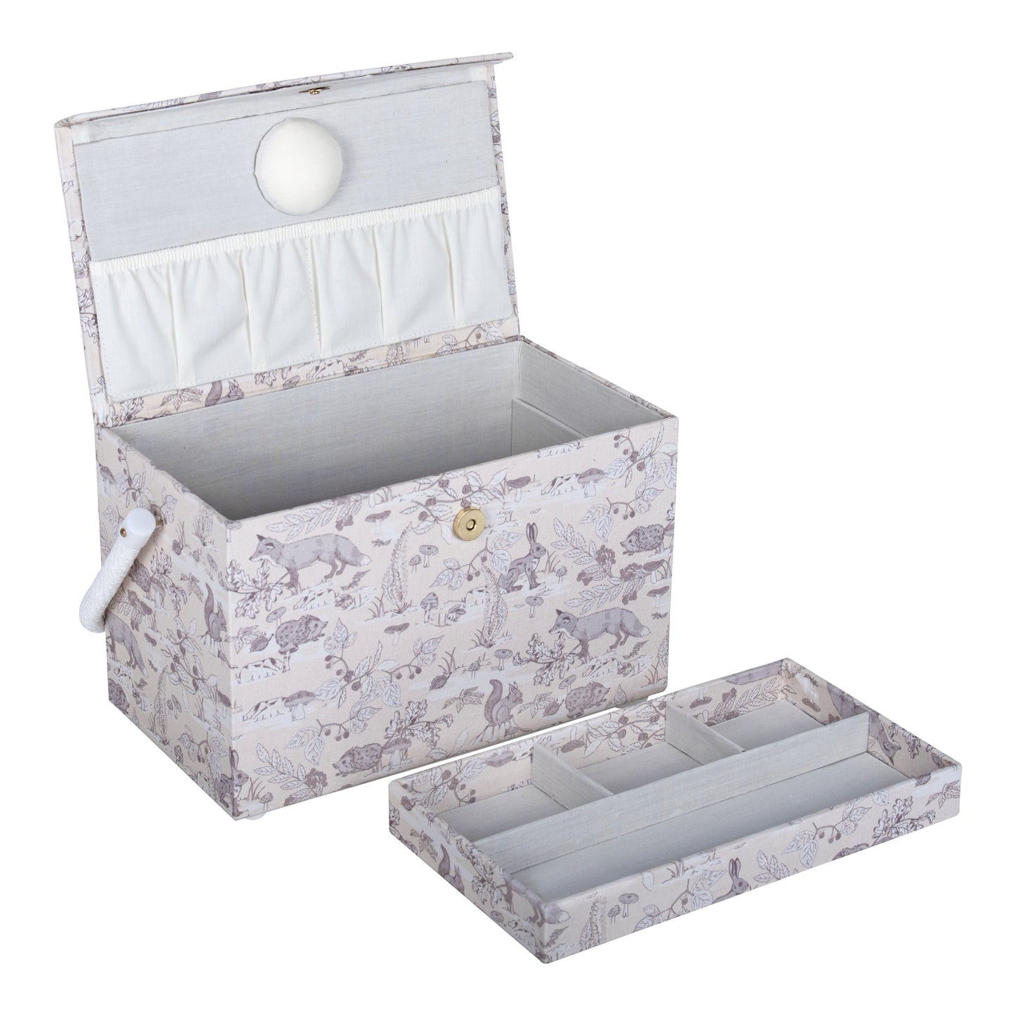 Hobby Gift Sewing Box Medium Fold over Lid Woodland Toile