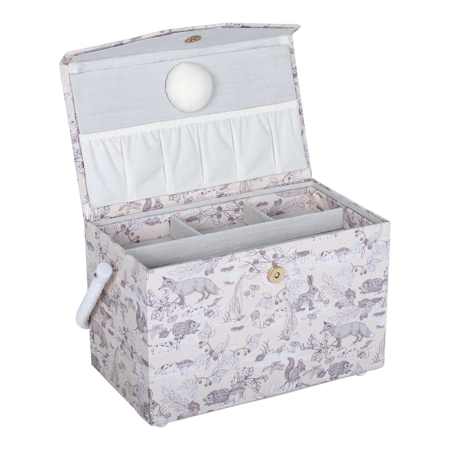 Hobby Gift Sewing Box Medium Fold over Lid Woodland Toile