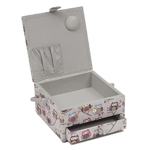 Hobby Gift Sewing Box Square with Drawer Hoot Owls Design