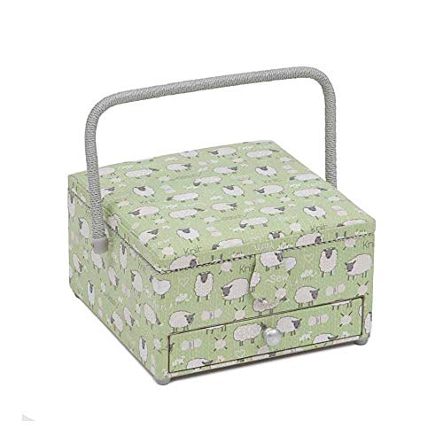 Hobby Gift Sewing Box Square with Drawer Sheep Design
