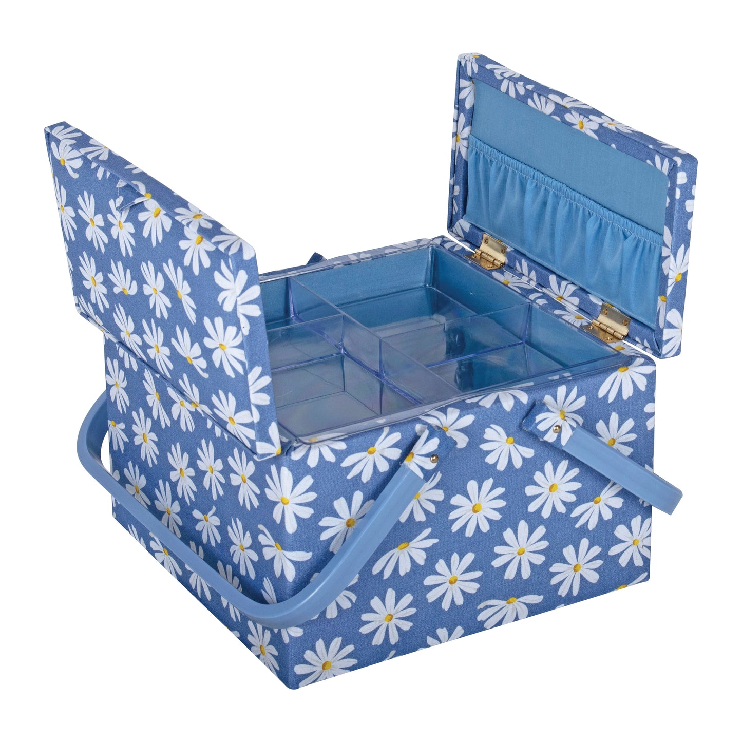 Hobby Gift Sewing Box Large Twin Lid Square Denim Daisies