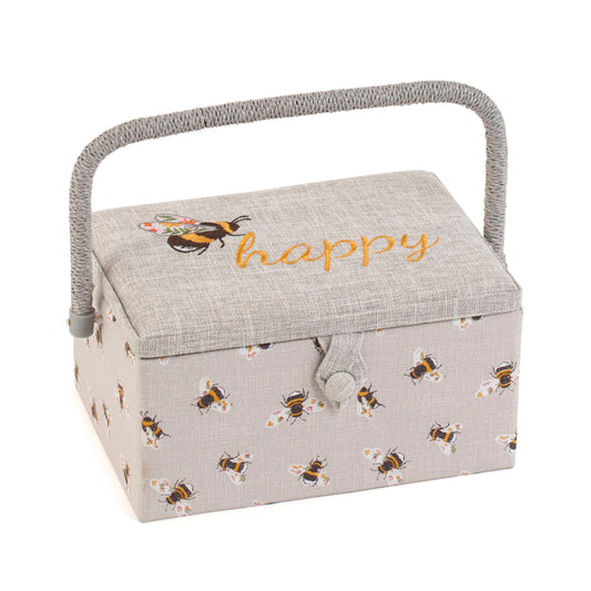 Hobby Gift Sewing Box Medium Embroidered Lid Bee Happy