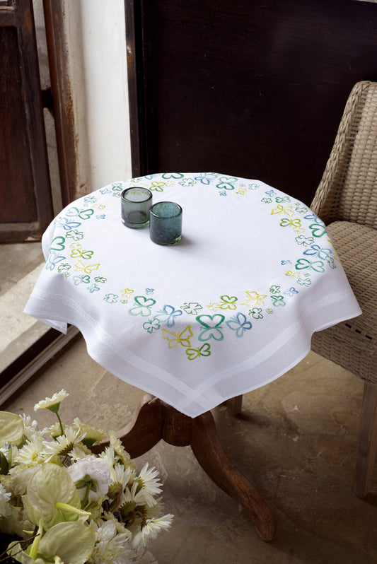 Vervaco - Tablecloth - Embroidery Kit - Butterflies in Green