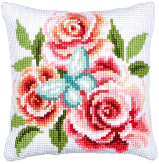 Vervaco Cross Stitch Cushion Butterfly & Roses