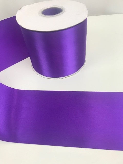 Sash Satin Single Sided Ribbon 100mm Purple 50 metre reel