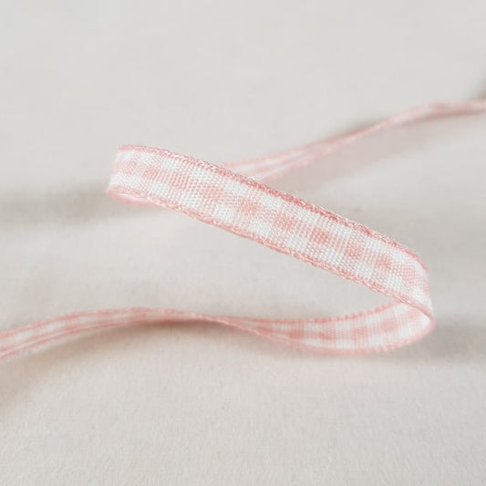 Gingham Ribbon 6mm 20 metre reel White/Pink