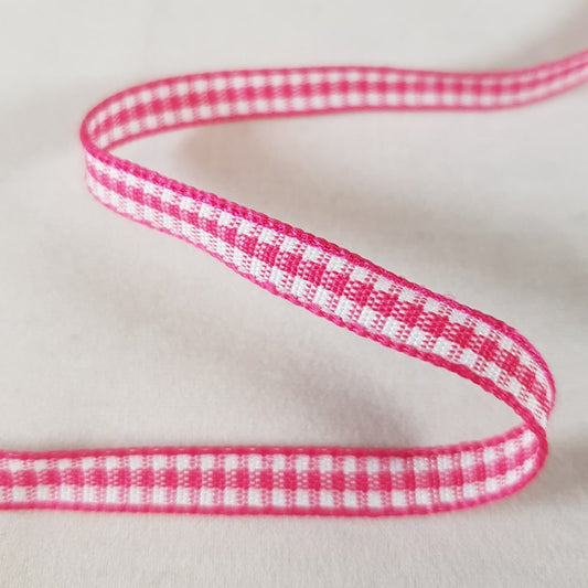 Gingham Ribbon 6mm 20 metre reel White/Hot Pink