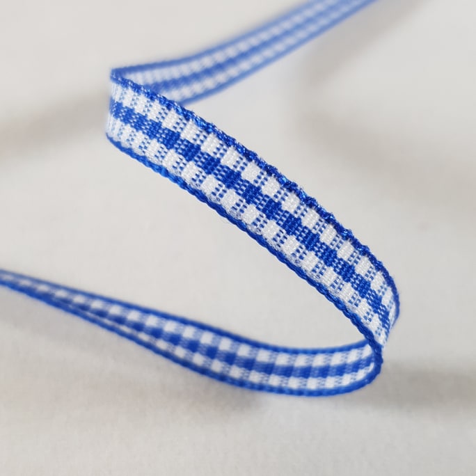 Gingham Ribbon 6mm 20 metre reel White/Royal