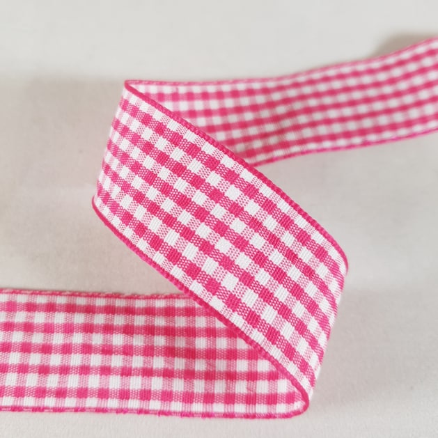 Gingham Ribbon 25mm x 20m Hot Pink/White