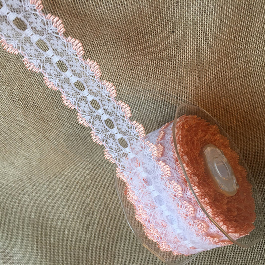 Knitting in Lace 30mm White/Peach 15 metre reel