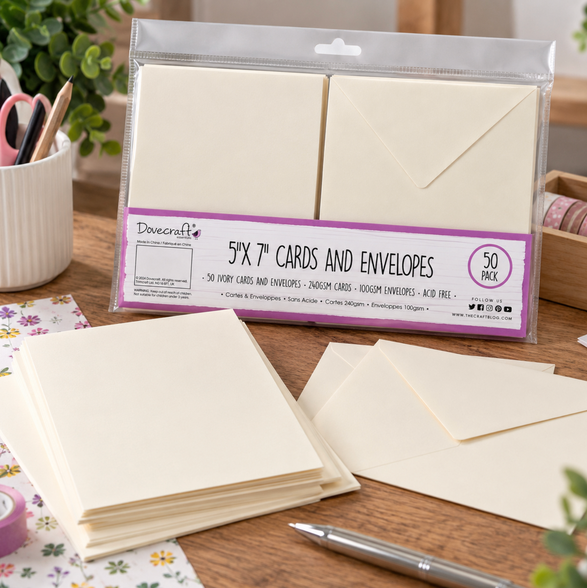 Dovecraft 50 Ivory 5 x 7 inch Cards & Envelopes - 50 Pack