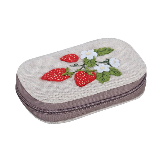 Hobby Gift Sewing Kit Zip Case Applique Natural Strawberries