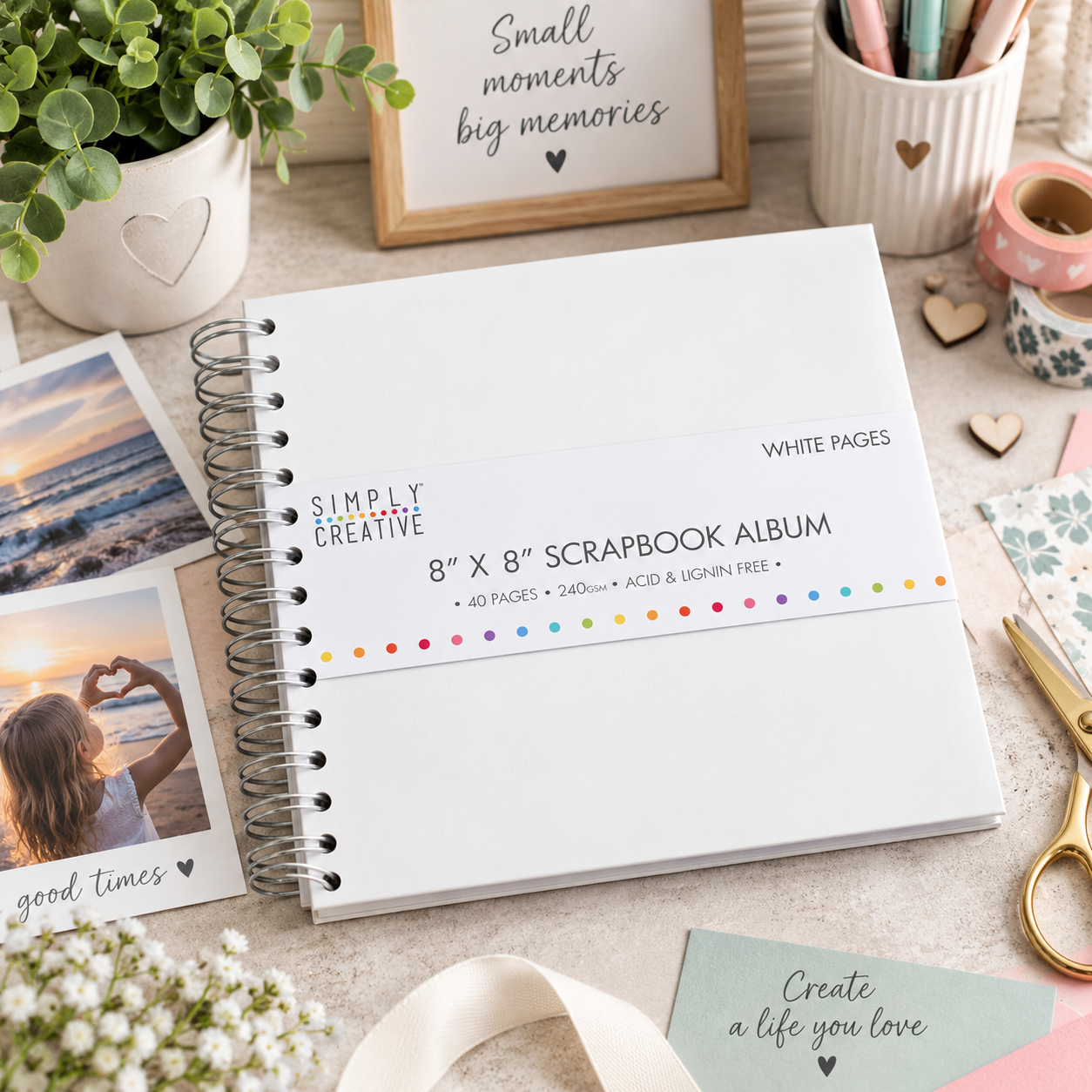 Simply Creative 8 x 8 Inch Scrapbook Album – Plain White