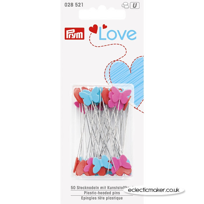 Prym Love Plastic Head Pins Hearts and Butterflies