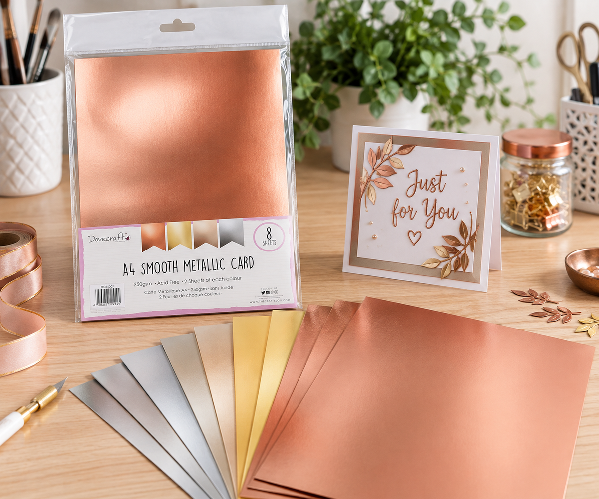 Dovecraft Metallic Smooth A4 Card Pack x 8 Sheets