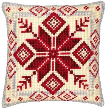 Vervaco - Cross Stitch Cushion Front Kit - Nordic - Autumnal colours with large centre design on a cream background.