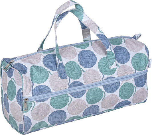 Hobby Gift Yarn Ball Print Knitting Bag – Large Tote with Needle Storage & Front Zip Pocket (45 x 19.5 x 16.5 cm)