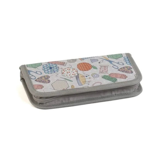 Hobby Gift Crochet Hook Case – Hard Zipped Cotton Holder (10 × 20 × 3 cm)