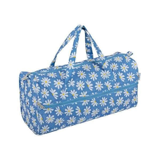 Hobby Gift Denim Daisies Knitting Bag – 45cm | Yarn Storage with Eyelet & Front Pocket
