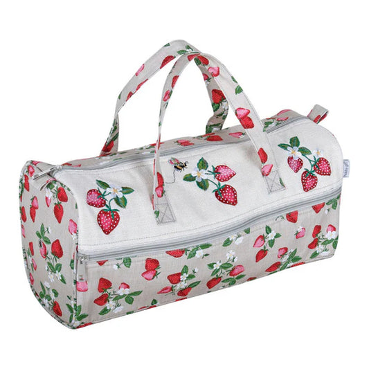 Hobby Gift Knitting Bag – Natural Strawberries Embroidered | Yarn & Project Storage