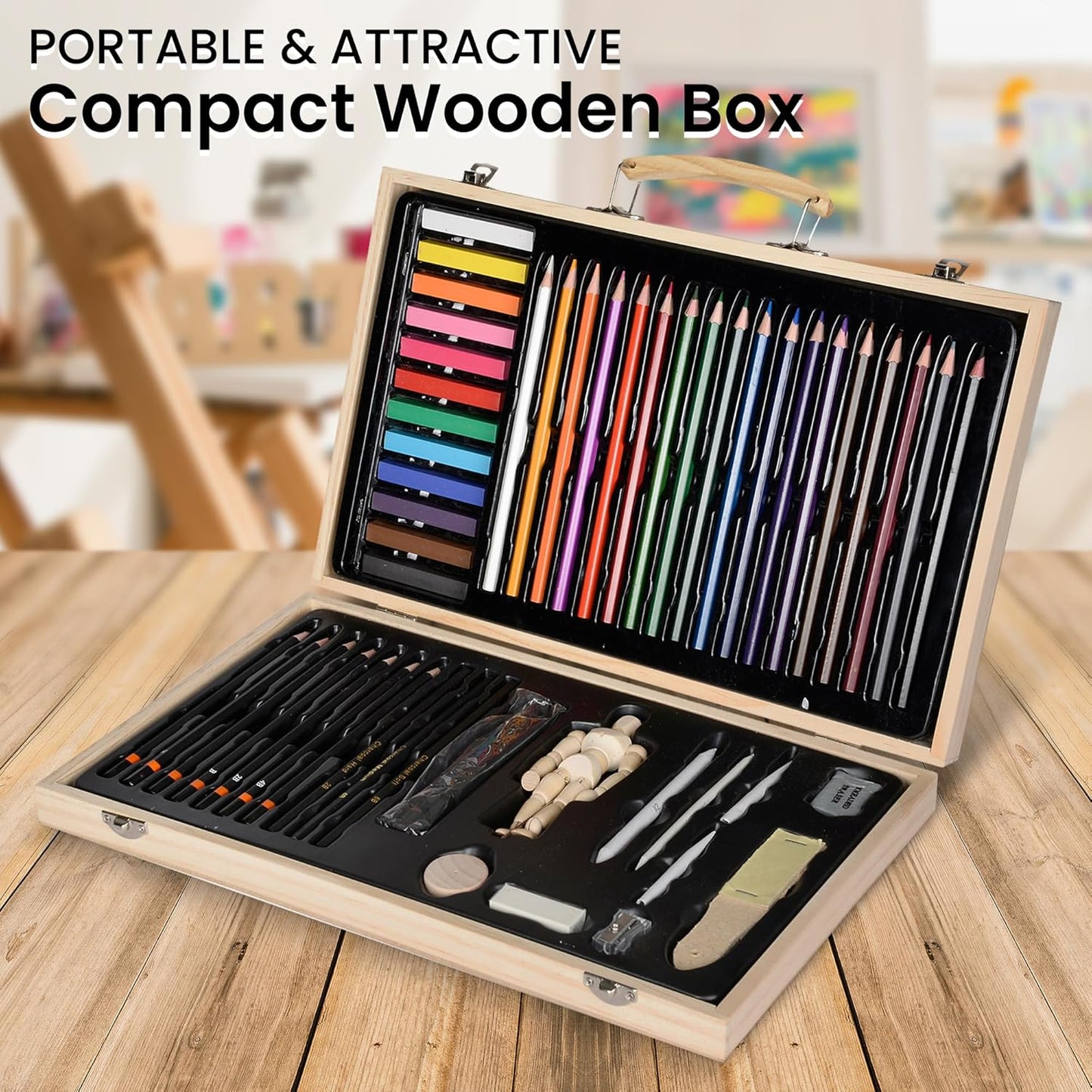 Artistik 54 Piece Wooden Art Set with Mannequin – Sketching & Drawing Kit