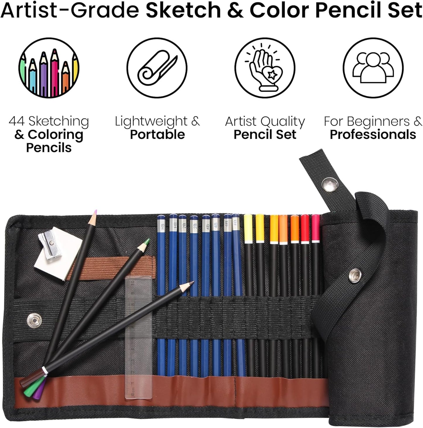 Artistik 47 Piece Coloring Pencil Wrap Set – Drawing & Sketching Kit