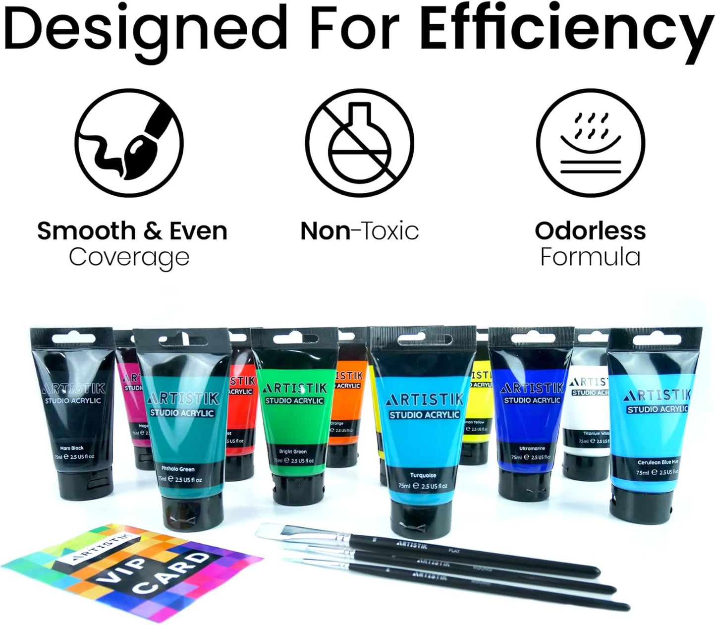 Artistik 12 x 75ml Acrylic Paint Set with Brushes – Premium Artist Paints