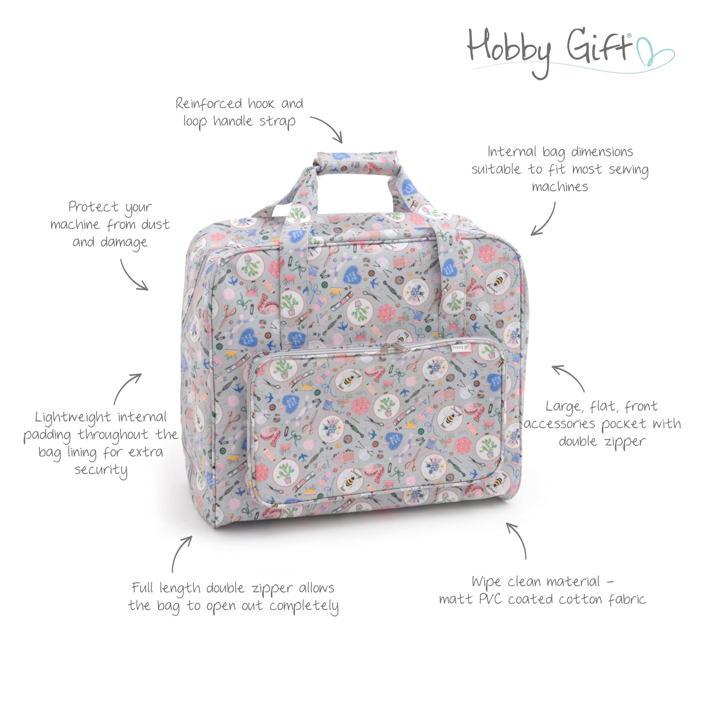 Hobby Gift Sewing Machine Bag – Homemade Print – Extra Large (20 x 43 x 37 cm) – Matt PVC Coated