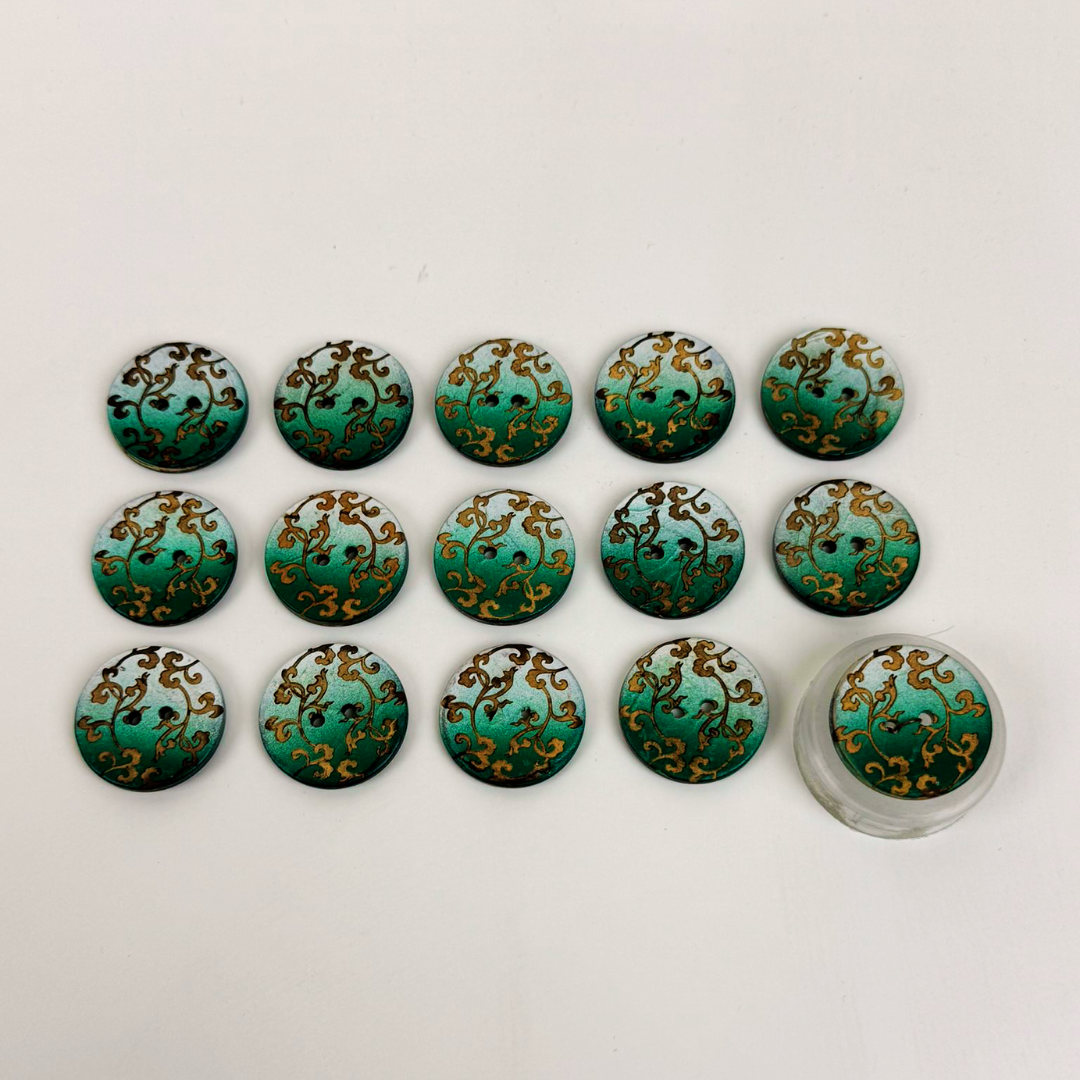 Coco Print 25mm buttons - Green 15pieces