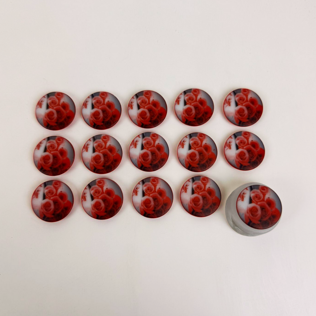 Rose Print 22mm buttons - Red - 15pieces