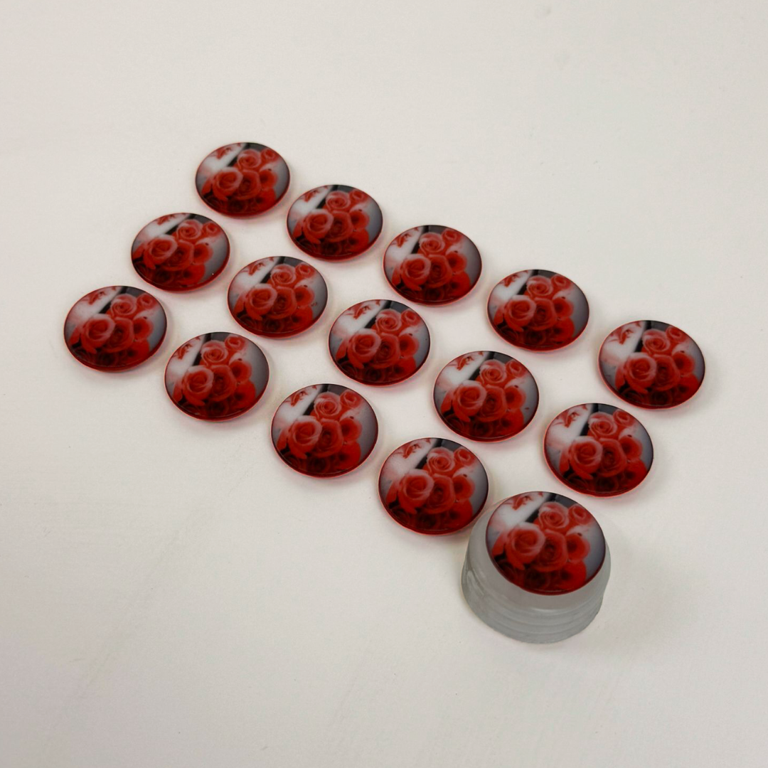 Rose Print 22mm buttons - Red - 15pieces