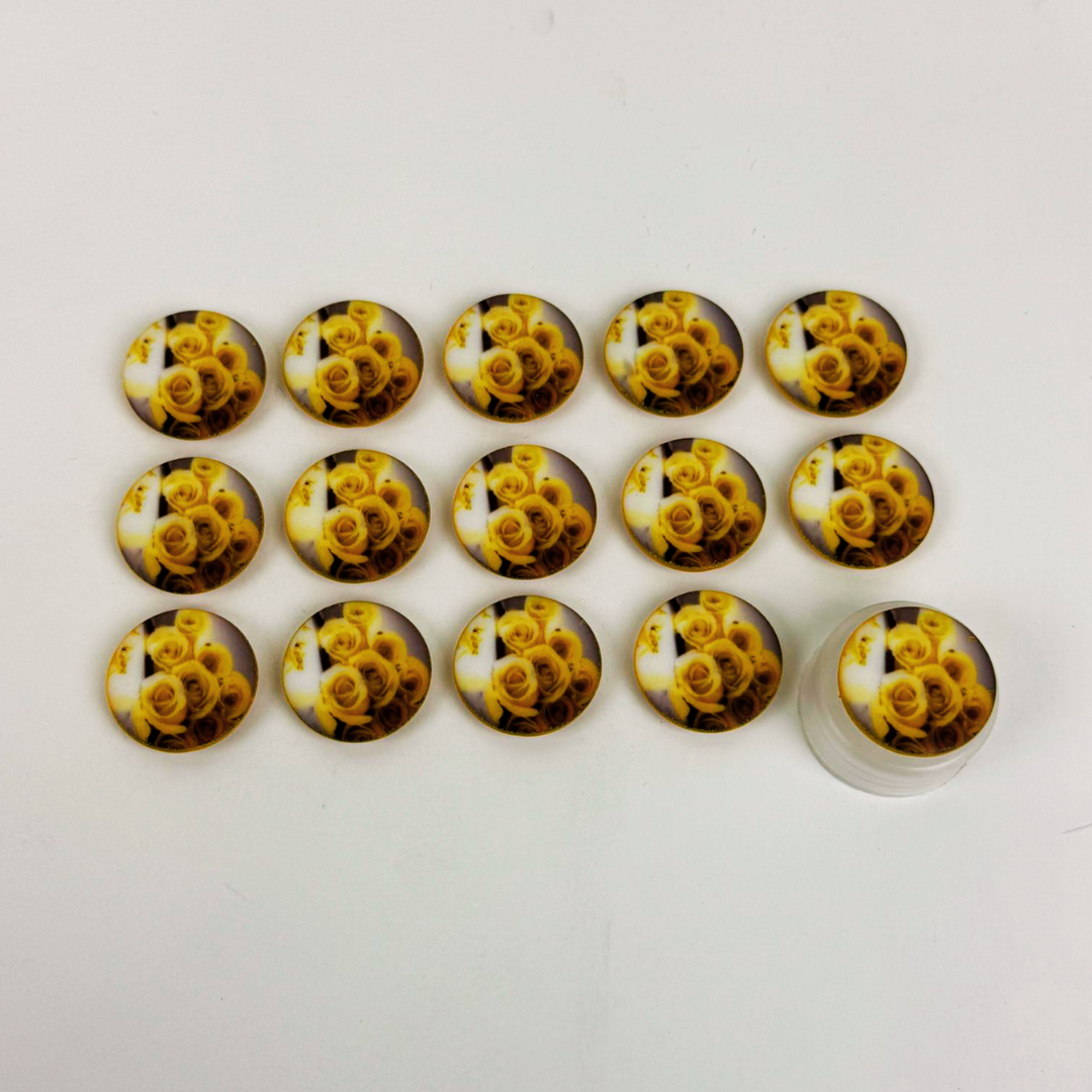 Rose Print 22mm buttons - Yellow - 15pieces