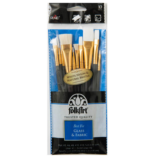 FolkArt Glass & Fabric Brush 10pc Set