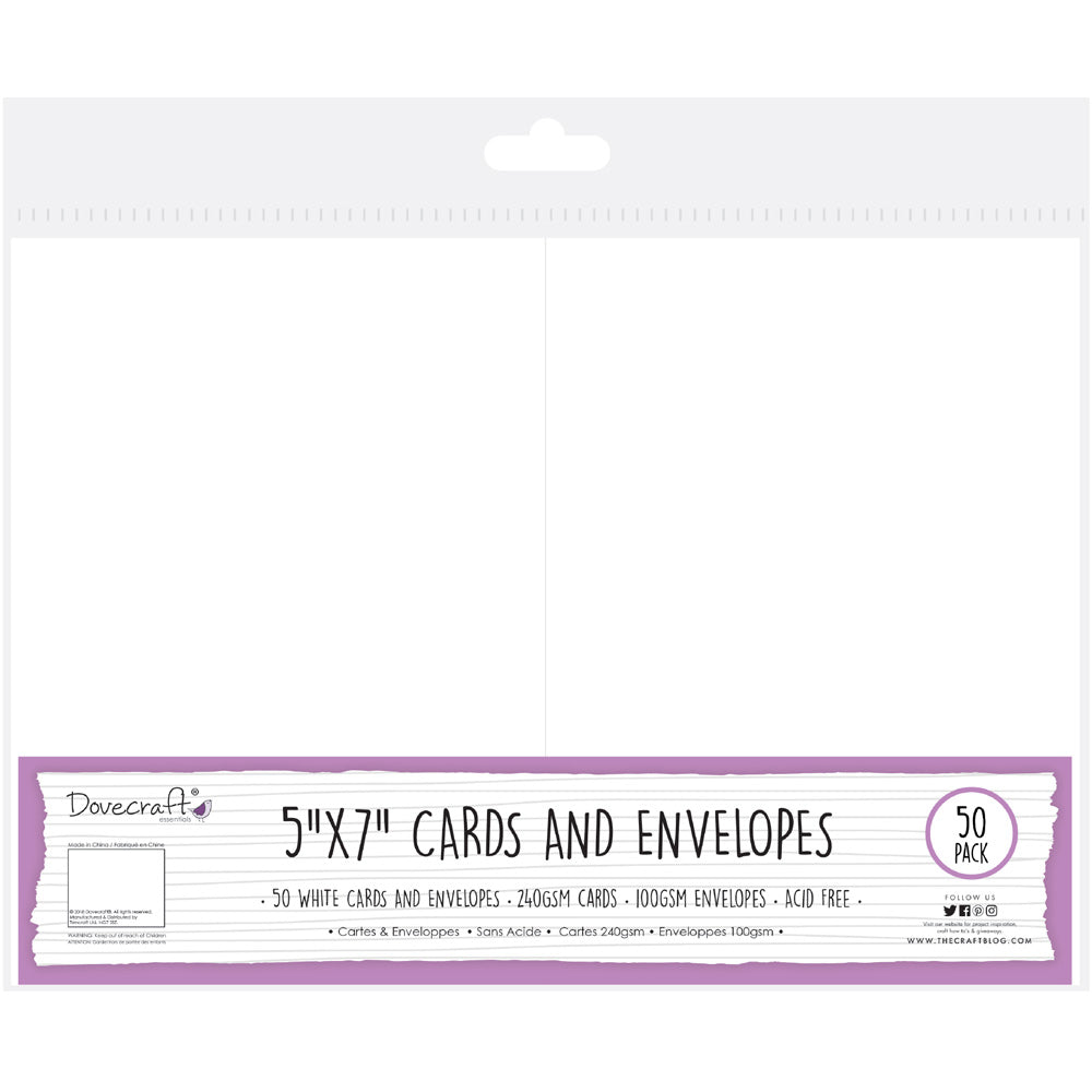 Dovecraft Cards & Env 50 pk 5 x 7 inch - White - 50 Pack