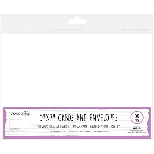 Dovecraft Cards & Env 50 pk 5 x 7 inch - White - 50 Pack