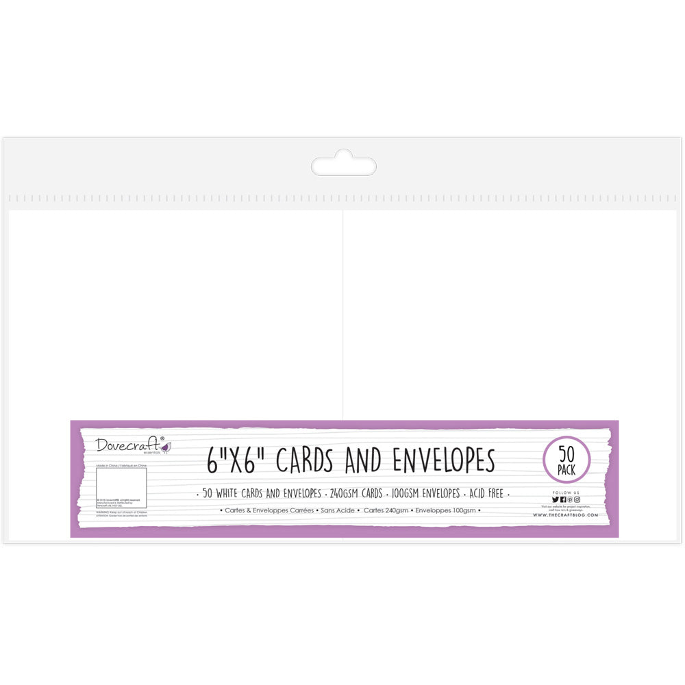 Dovecraft Cards & Env 50 pk 6 x 6 inch - White - 50 Pack