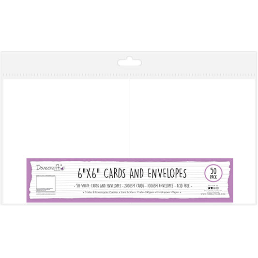 Dovecraft Cards & Env 50 pk 6 x 6 inch - White - 50 Pack