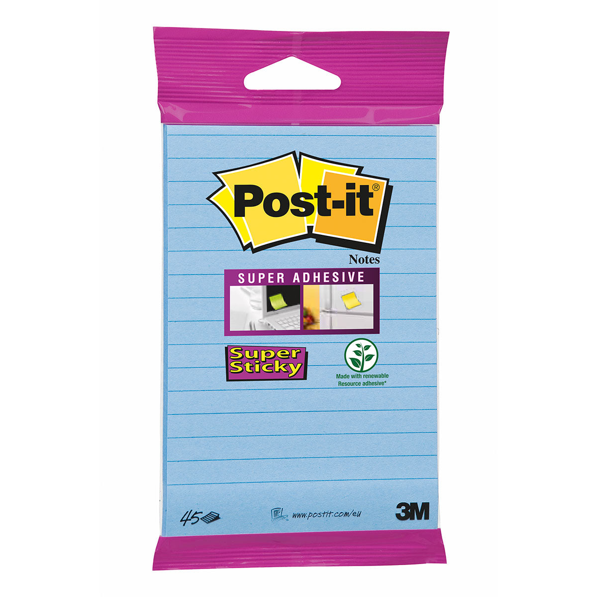 3M Post It Super Sticky Notes – Lined - Blue - 101 x 152mm - 45 Sheets