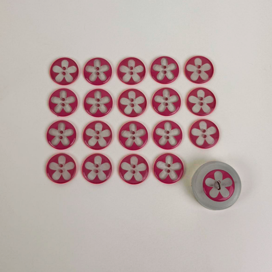 Daisy Print 15mm buttons - Pink 20 pieces