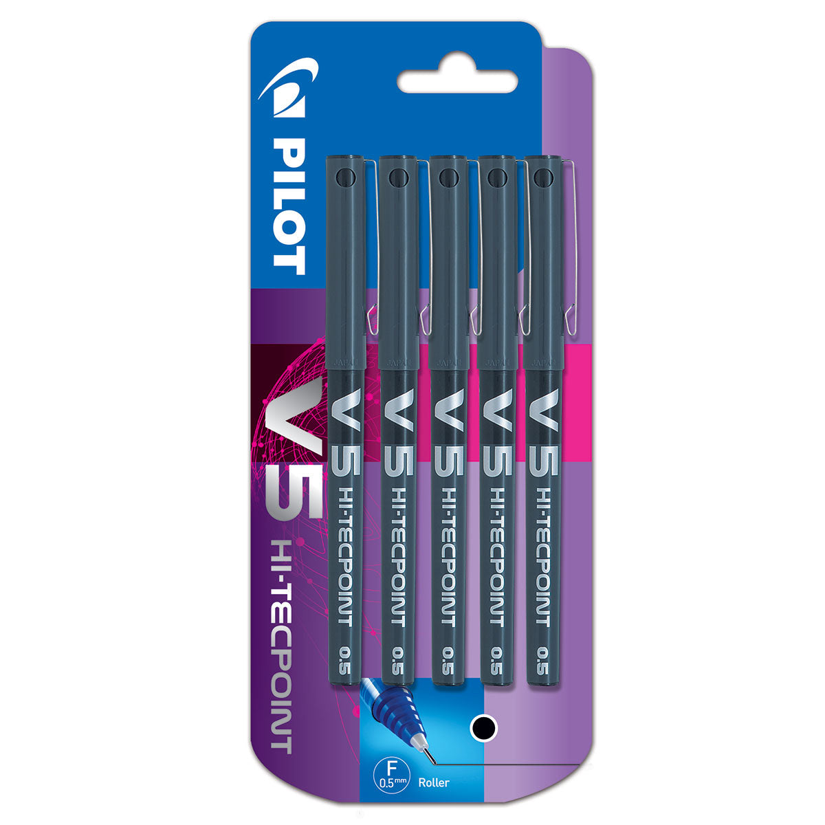 Pilot V5 5Pk Black Rollerball Pens