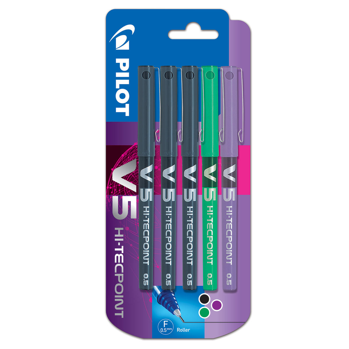 Pilot V5 5PK Assorted Rollerball Pens
