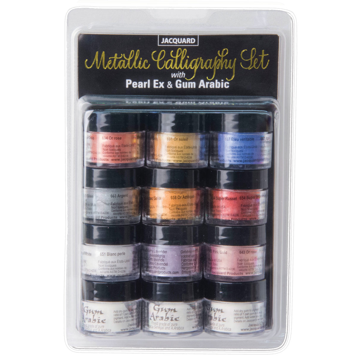 Jacquard Pearl Ex Metallic Calligraphy Kit with Pigments and Gum Arabic - Pigments & Powders by Jacquard