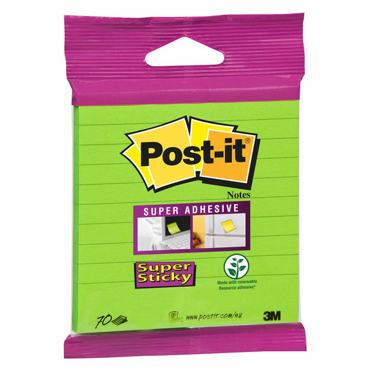 3M Post It Super Sticky Notes - Lined - Neon Green - 101 x 100mm – 70 Sheets
