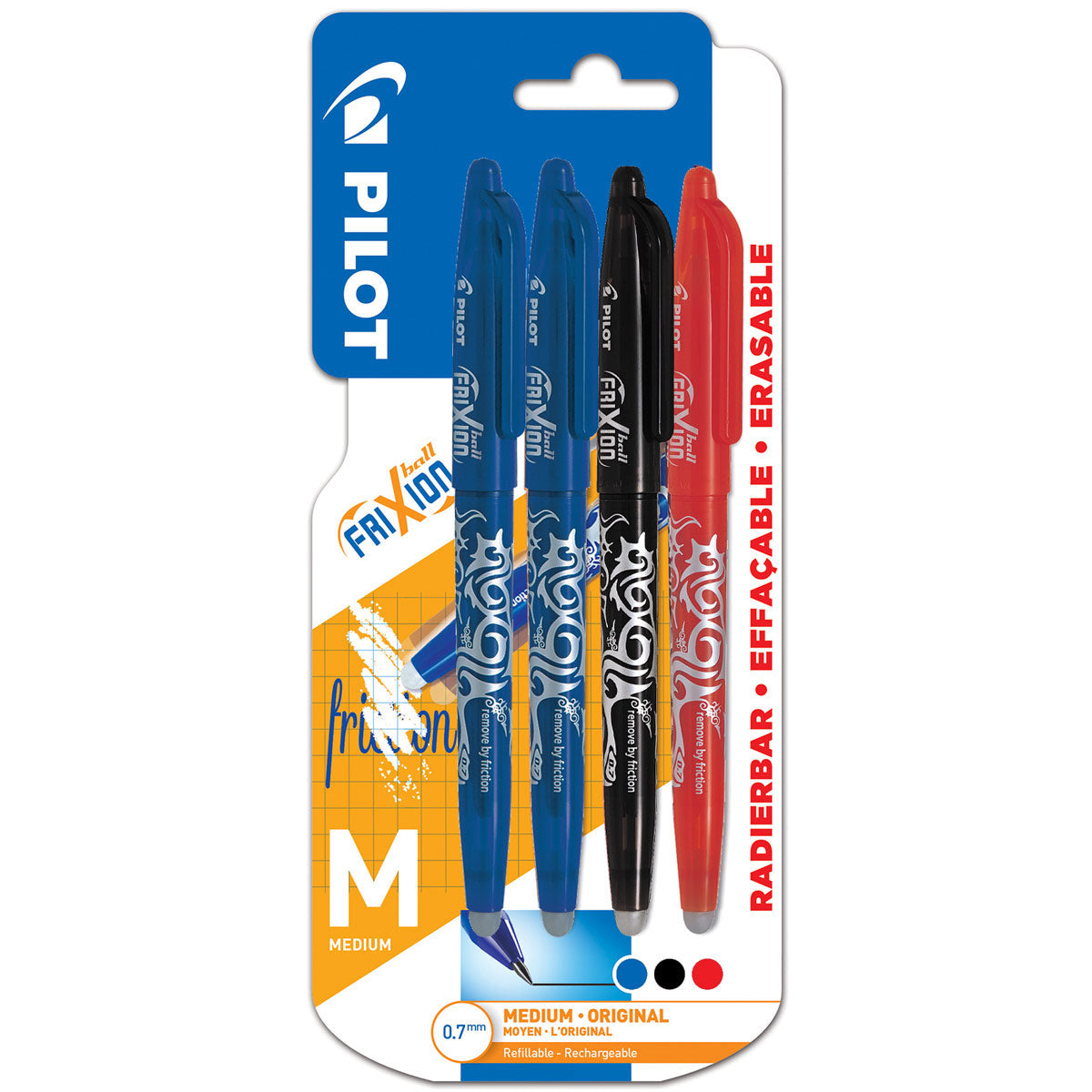 Pilot Asst Frixion Erasable Pens Quad Pack (Black/Blue/Red)